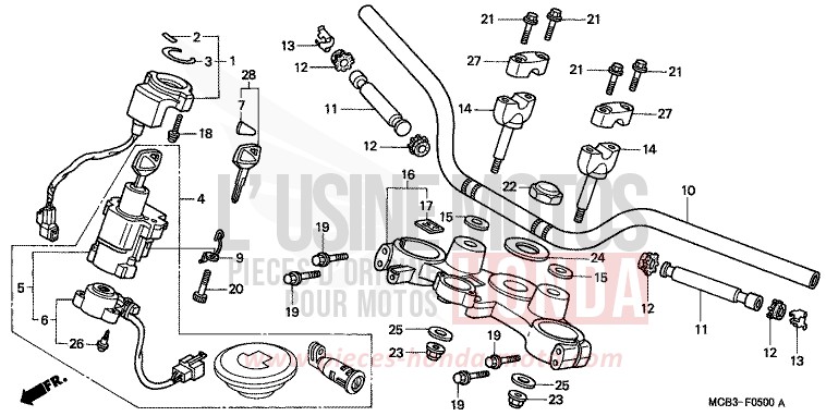 HANDLE PIPE/TOP BRIDGE for Transalp 650 RICH RED METALLIC (R255) from 2000